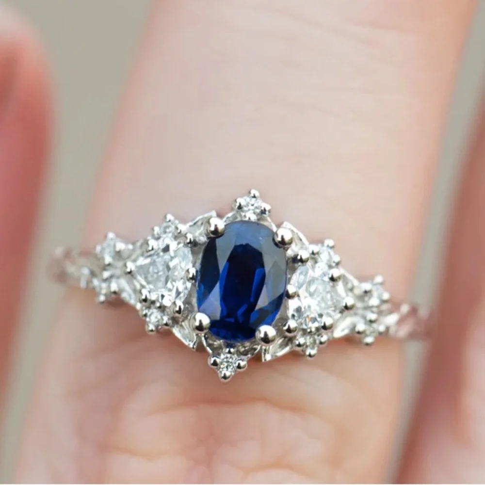 14k White Gold Plated Briar Rose Sapphire Ring Size 6